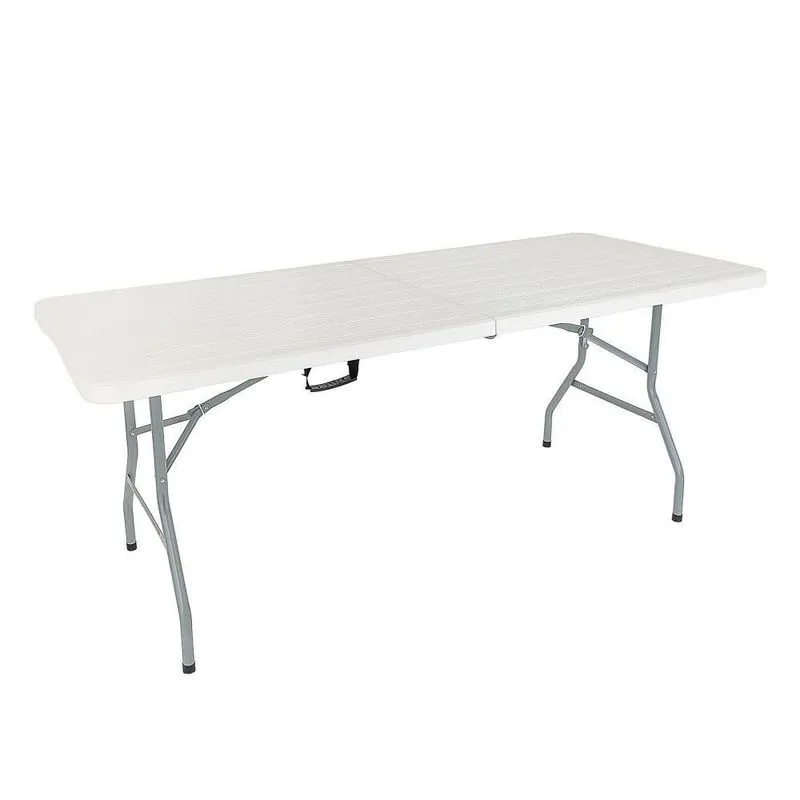 Mesa Picnic Dobrável Vira Maleta Portátil 1,80m Tampo Madeira Premium Branca