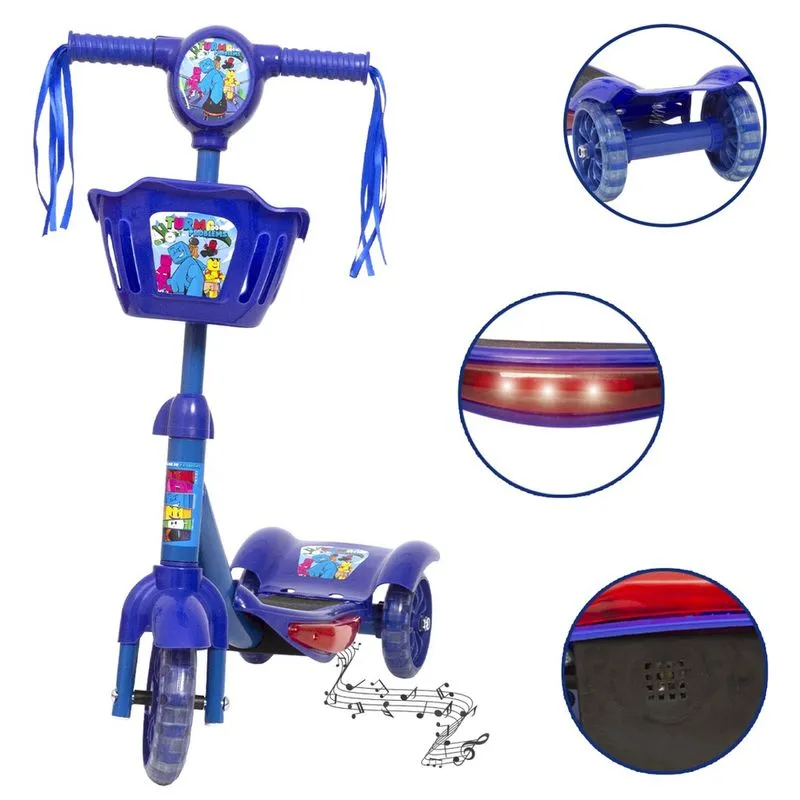 Patinete Infantil Turma do Problems Ajustável Com Som e Luz