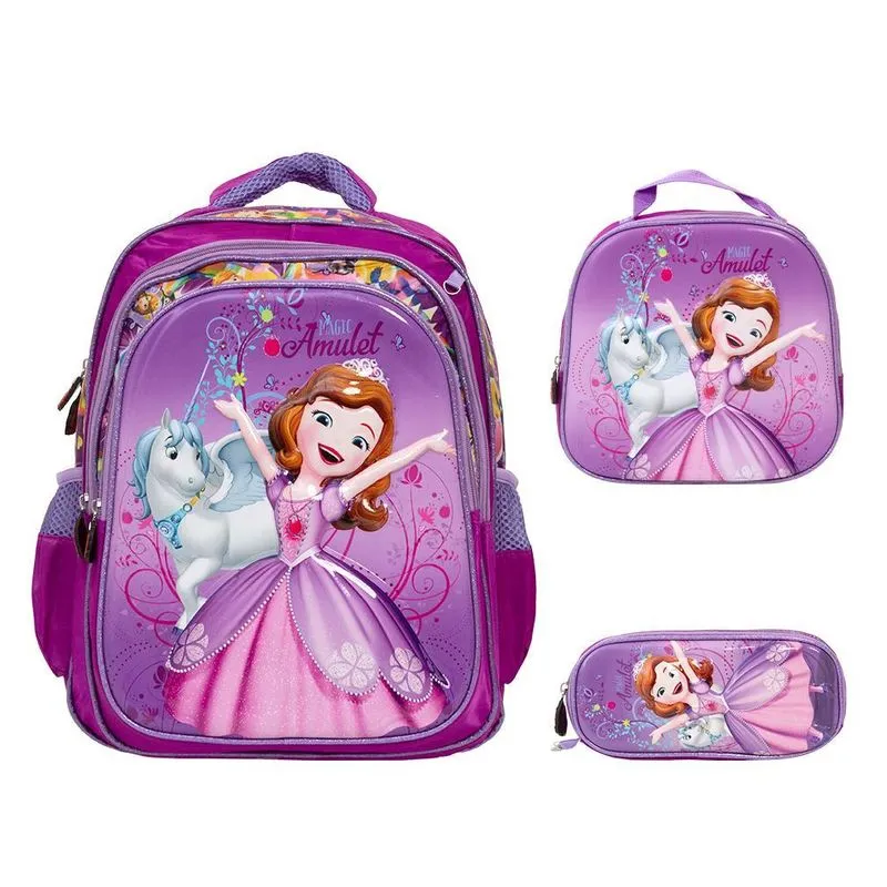 Kit Mochila Infantil Feminina Princesa Sofia 3d + Lancheira