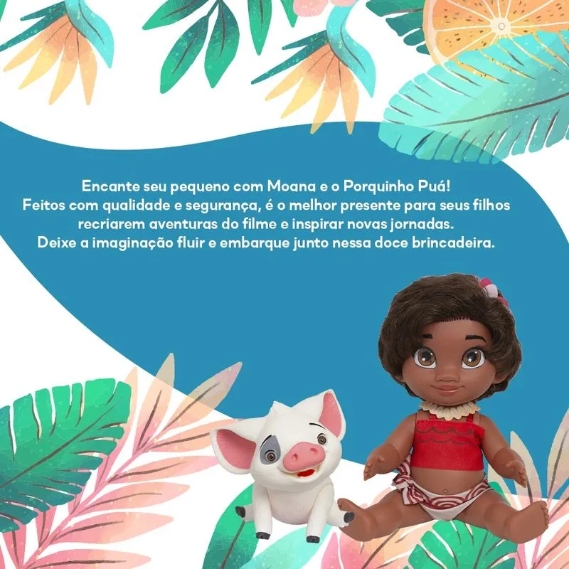Kit Boneca Princesa Moana e Porquinho Pua Cotiplás Infantil