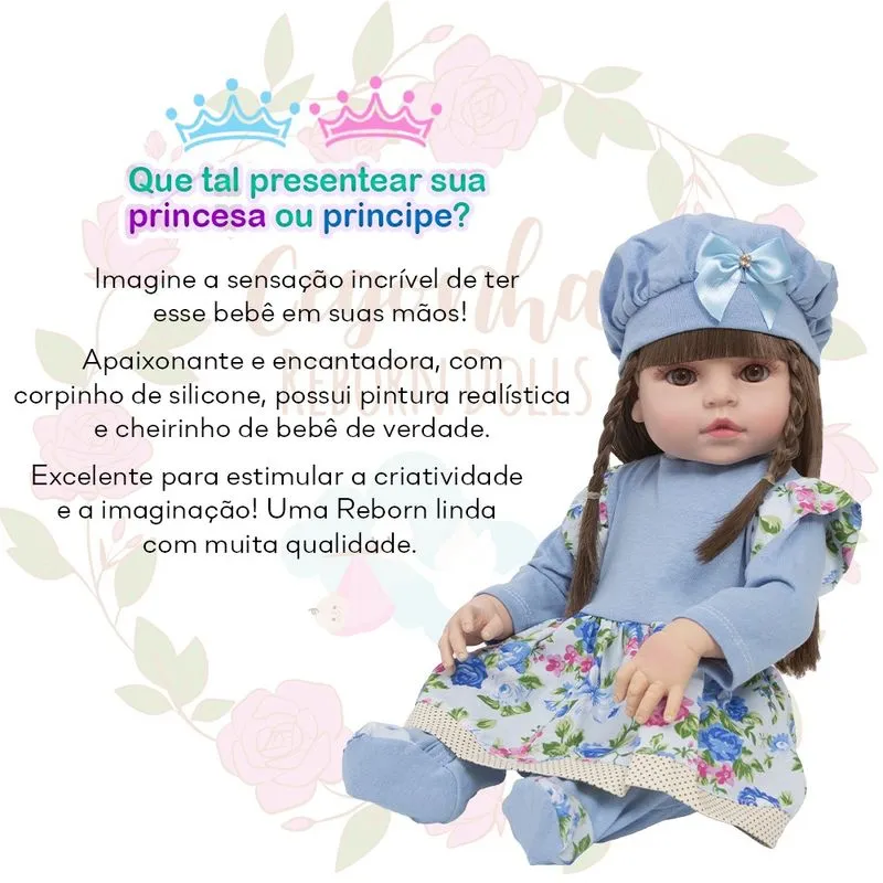 Boneca Tipo Reborn Princesa Corpo de Vinil Pode Dar Banho
