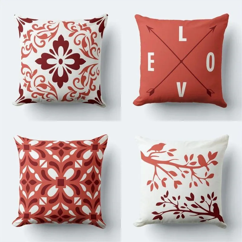 Kit 4 Capas De Almofadas Decorativas Love Vermelho 45x45cm zíper