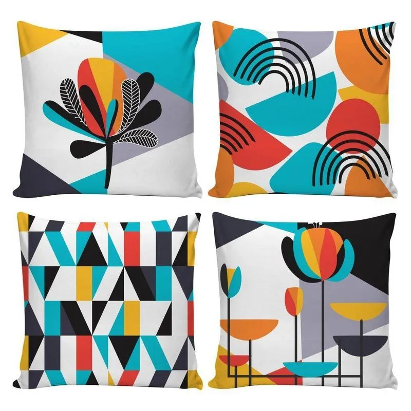 Kit 4 Capas De Almofadas Decorativas Moderno Abstrato 45x45cm zíper