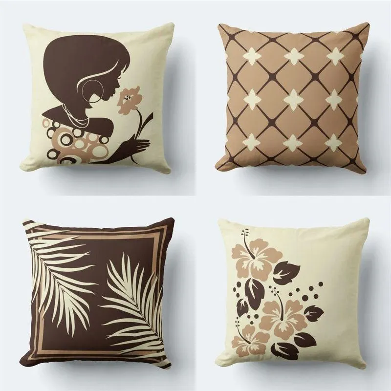 Kit 4 Capas De Almofadas Decorativas Moça Marrom 45x45cm zíper
