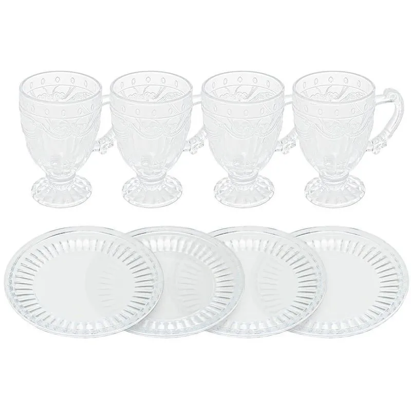 Jogo Pratos Sobremesa E Xícaras Cristal Imperial 8 Peças