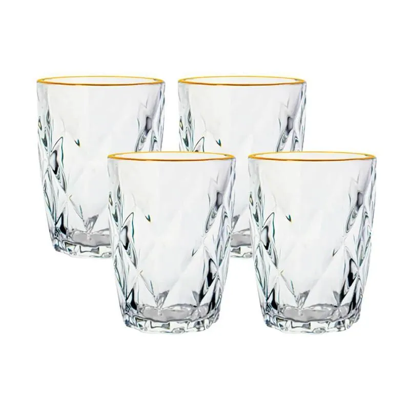 Jogo Copos Vidro Diamond Fio Ouro 270ml 4 Peças Lyor 5256/4