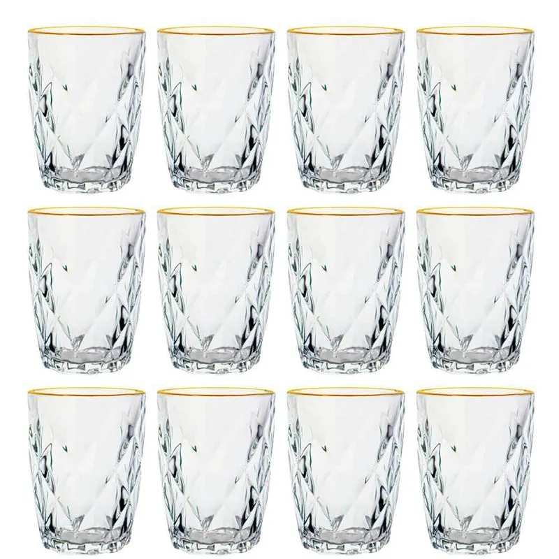 Conjunto de Copos de Vidro Diamond Fio de Ouro 270ml 12 peças - Lyor