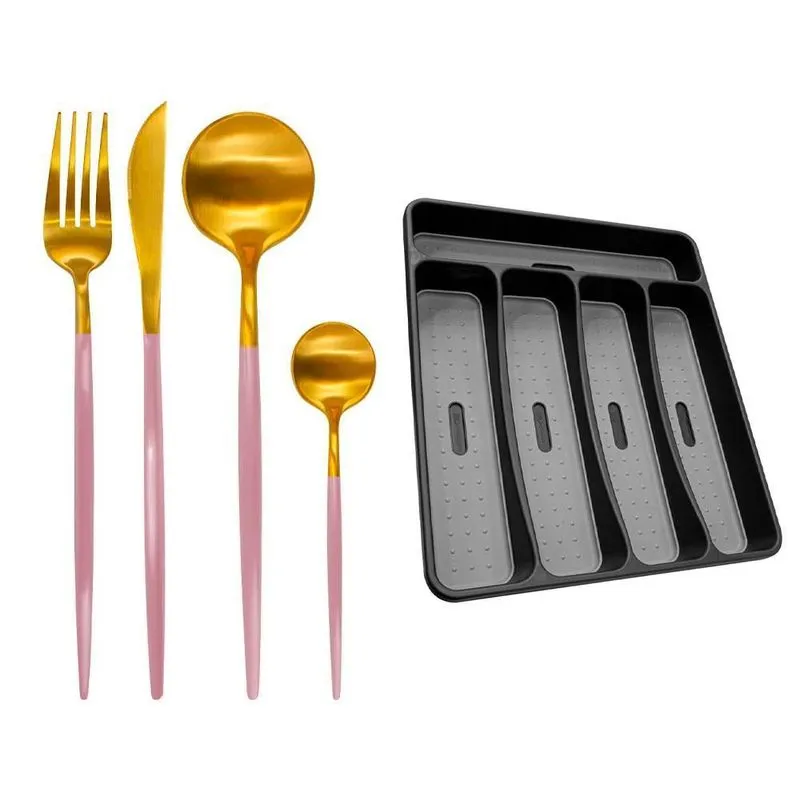 Faqueiro Inox Suporte Talheres 29cm 17 Peças Lady Rosa E