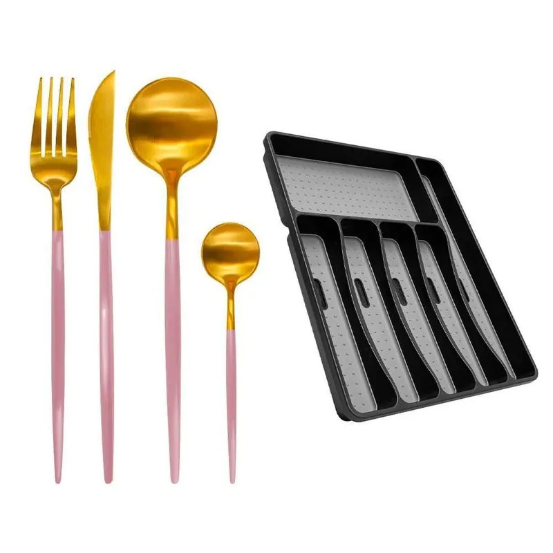 Faqueiro Inox Suporte Talheres 32cm 17 Peças Lady Rosa E