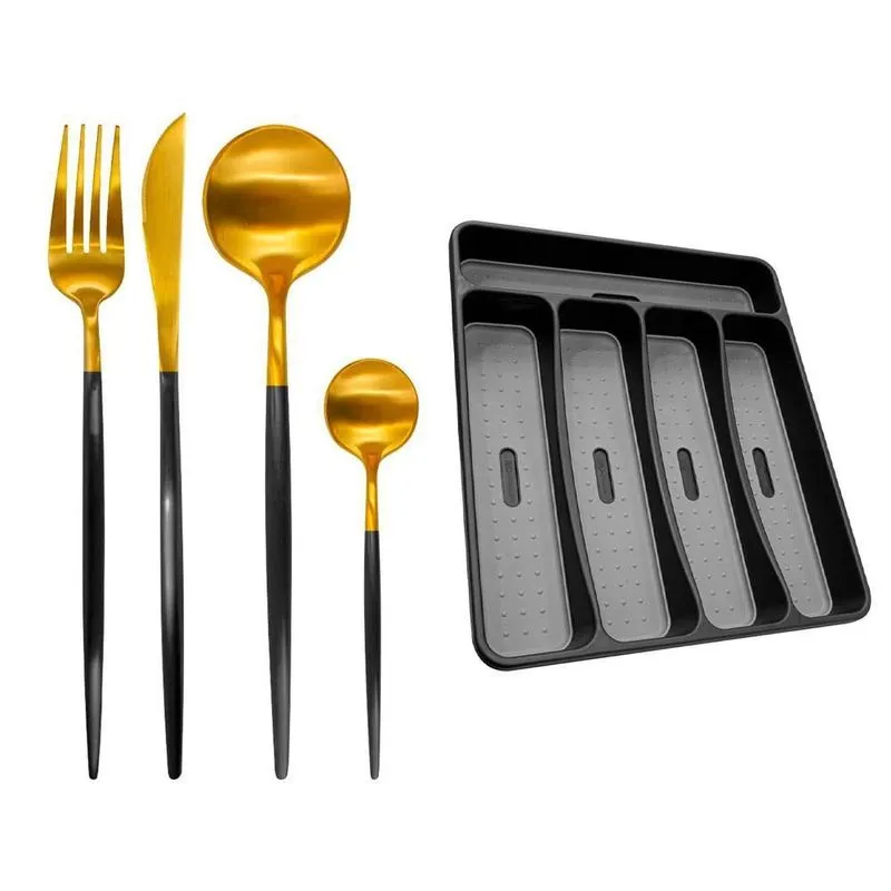 Faqueiro Inox Suporte Talheres 29cm 17 Peças Lady Preto E