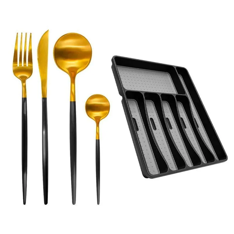 Faqueiro Inox Suporte Talheres 32cm 17 Peças Lady Preto E
