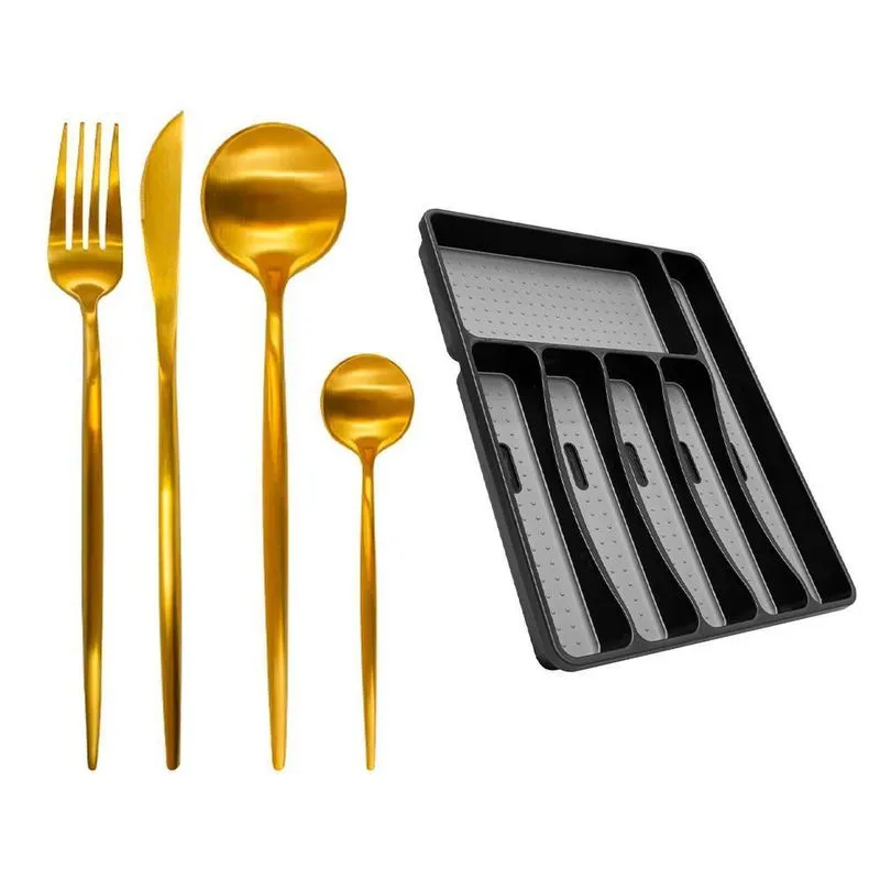 Faqueiro Inox Suporte Talheres 32cm 17 Peças Lady Dourado