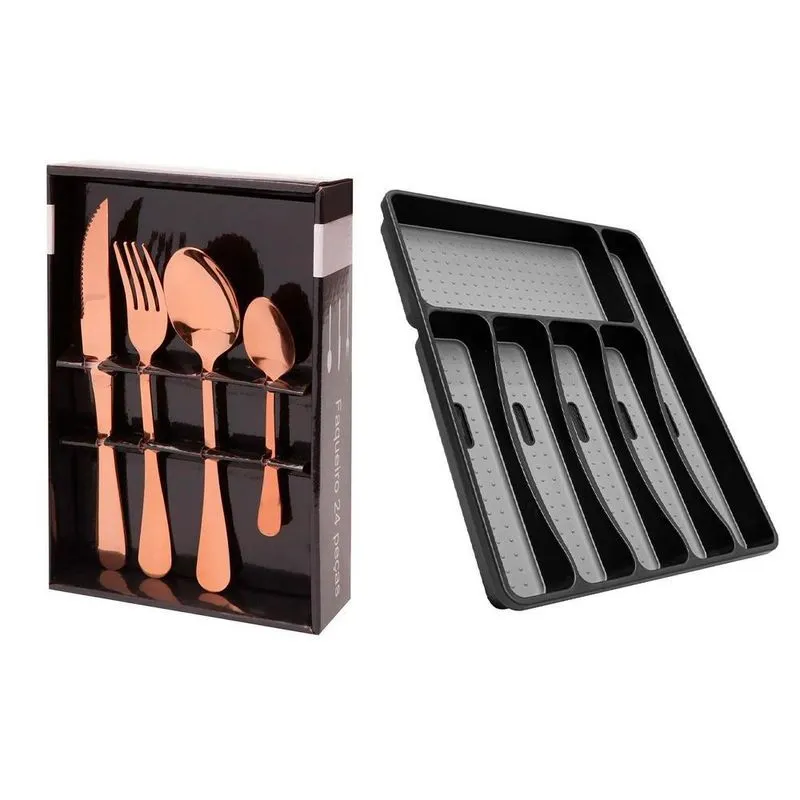 Faqueiro Inox Rose Suporte Talheres 32cm 25 Peças