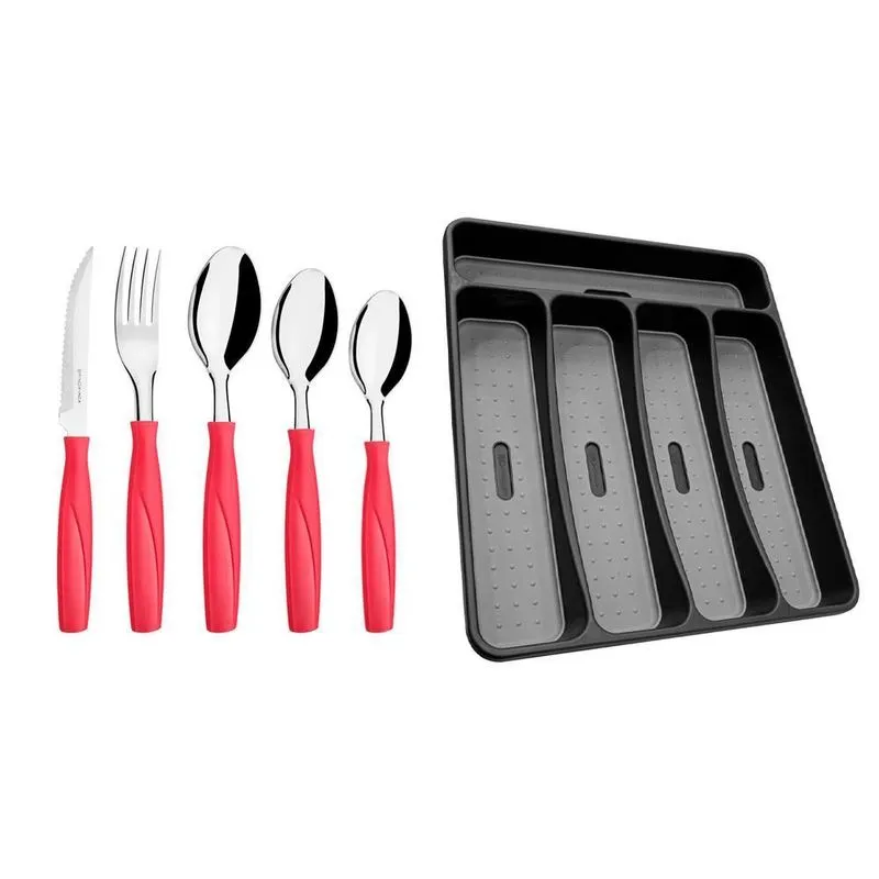 Faqueiro Brinox Suporte Talheres 29cm 21 Peças Vermelho