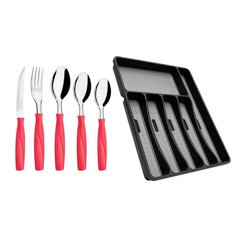 Faqueiro Brinox Suporte Talheres 32cm 21 Peças Vermelho
