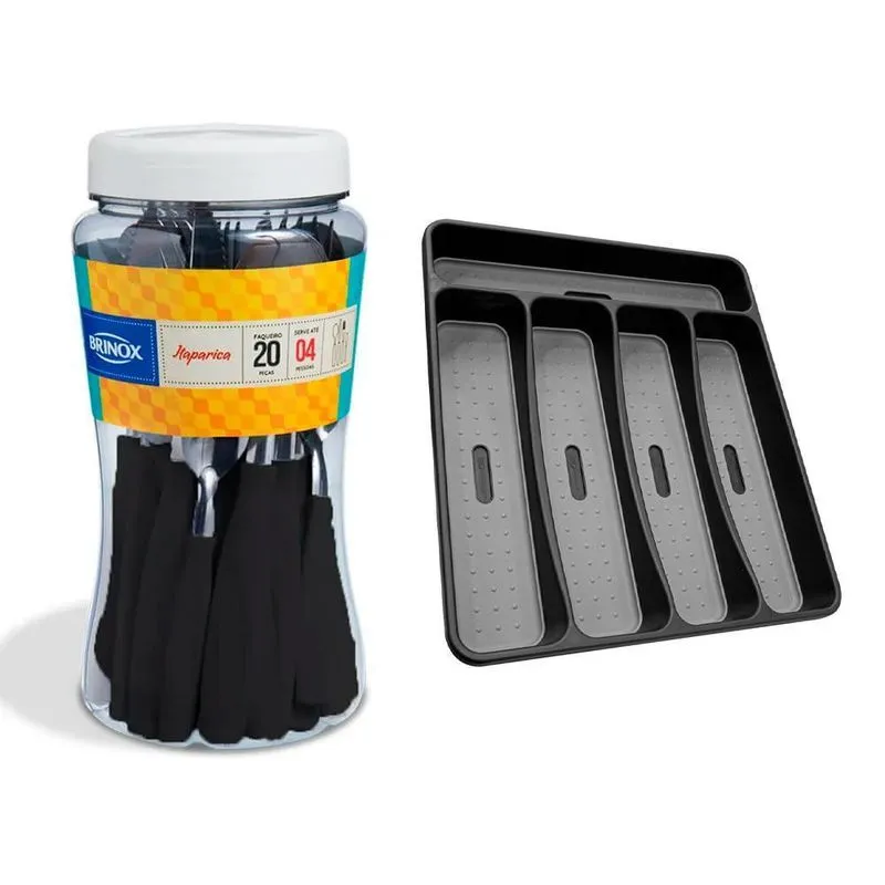 Faqueiro Brinox Suporte Talheres 29cm 21 Peças Preto