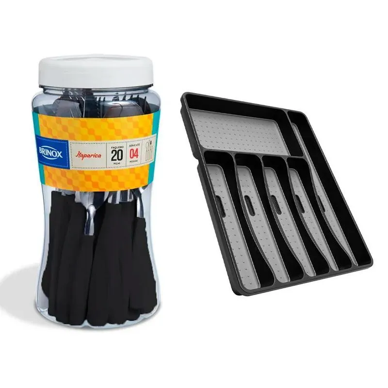 Faqueiro Brinox Suporte Talheres 32cm 21 Peças Preto