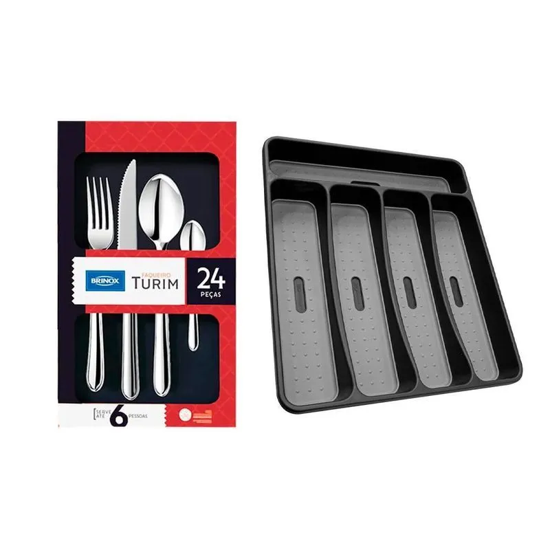 Faqueiro Brinox Turim Suporte Talheres 29cm 25 Talheres
