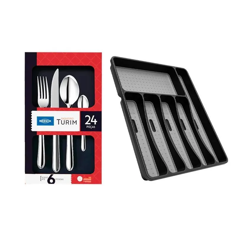 Faqueiro Brinox Turim Suporte Talheres 32cm 25 Peças