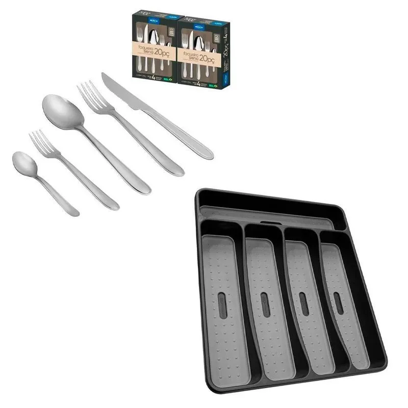 Faqueiro Aço Inox Siena Suporte Talheres 29cm 41 Peças