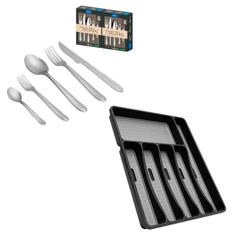 Faqueiro Aço Inox Siena Suporte Talheres 32cm 41 Peças