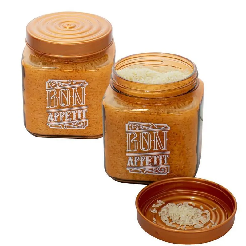 Jogo Potes Vidro Tampa Bon Appetit Bronze 1l 2 Peças