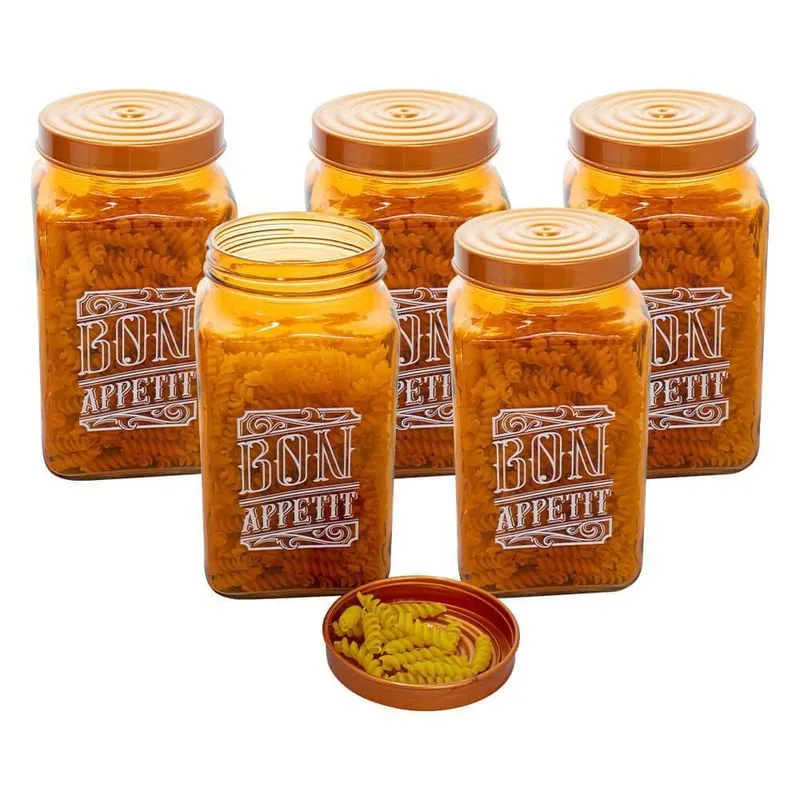 Jogo Potes Vidro Tampa Bon Appetit Bronze 2l 5 Peças