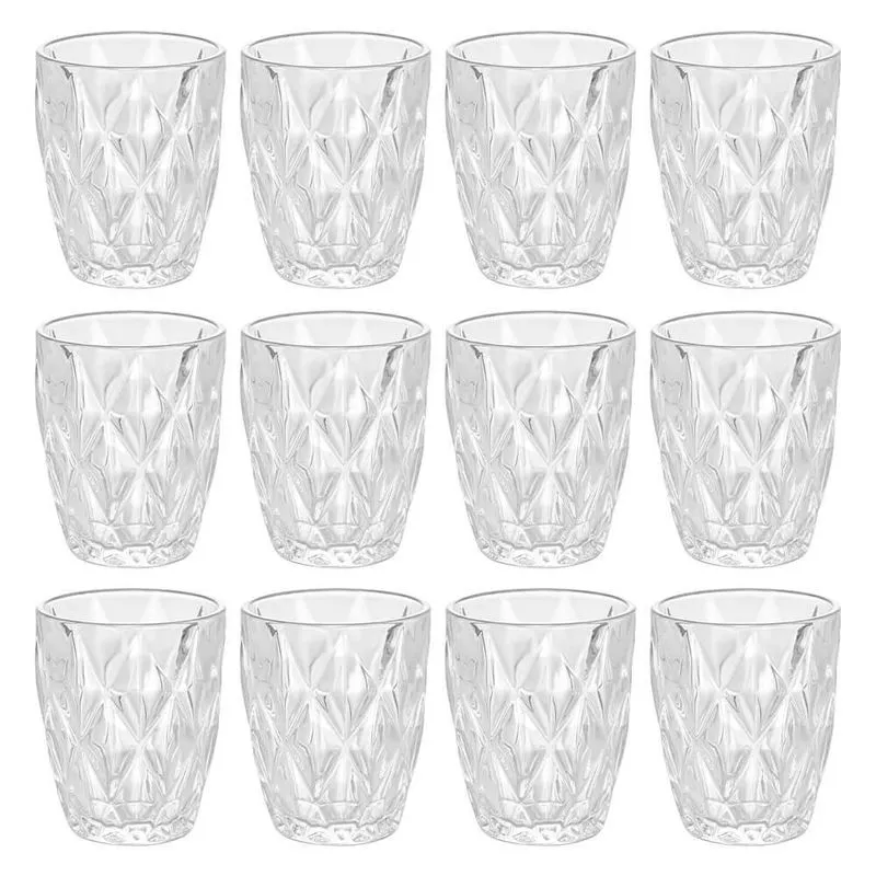 Jogo Copos Vidro Diamond Transparente 270ml 12pçs - Lyor