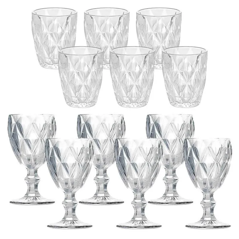 Conjunto Copos E Taças Vidro Diamond 12 Peças - Lyor