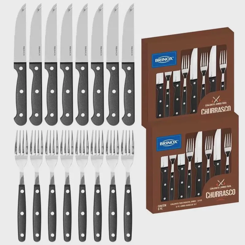 Faqueiro para Churrasco Jumbo Inox 16 peças Preto Brinox