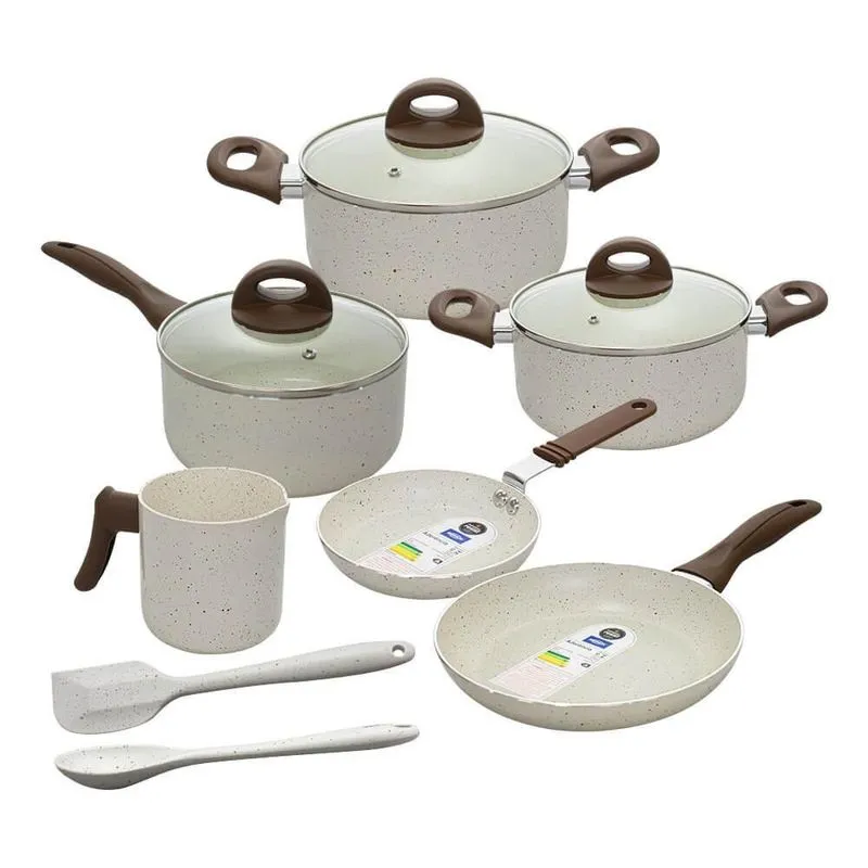 Jogo de Panelas Antiaderente Ceramic Life Smart Plus Vanilla 8 Peças - Brinox 4791/102 2253/321 2253/322