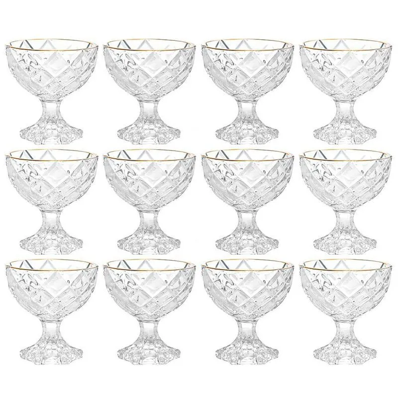 Taças de Sobremesa em Vidro Diamond Fio de Ouro 170mL 12 Peças - Lyor
