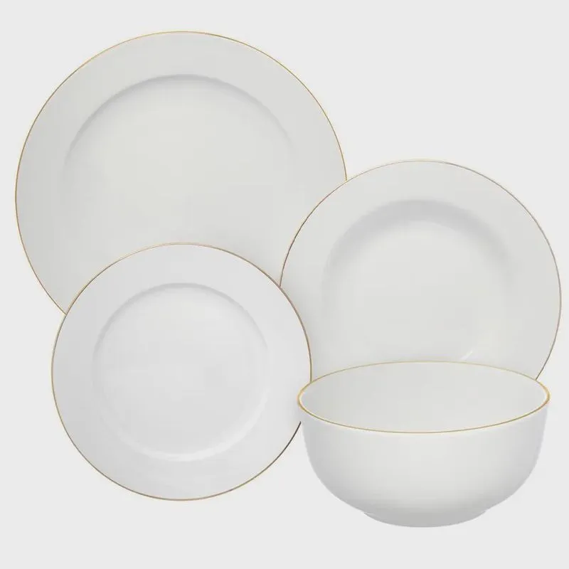 Aparelho de Jantar Branco Fio de Ouro Royal 16 peças - Hauskraft