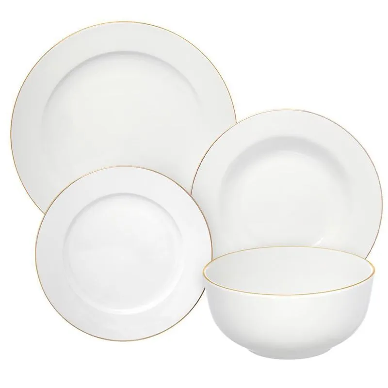Aparelho de Jantar Branco Fio de Ouro Royal 24 peças - Hauskraft