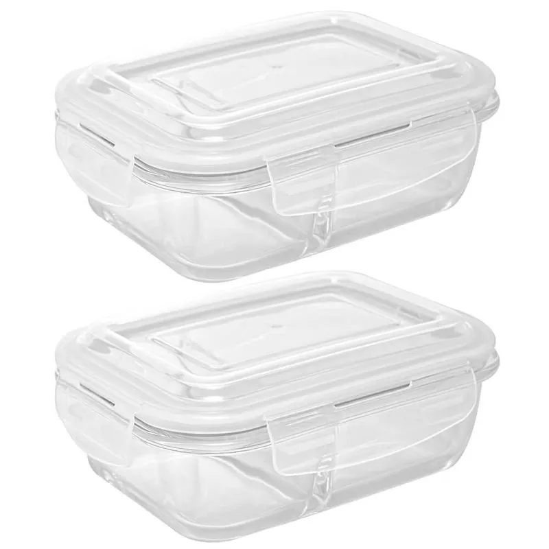Jogo Potes Vidro Hermético Divisória 640ml 2 Peças Lyor