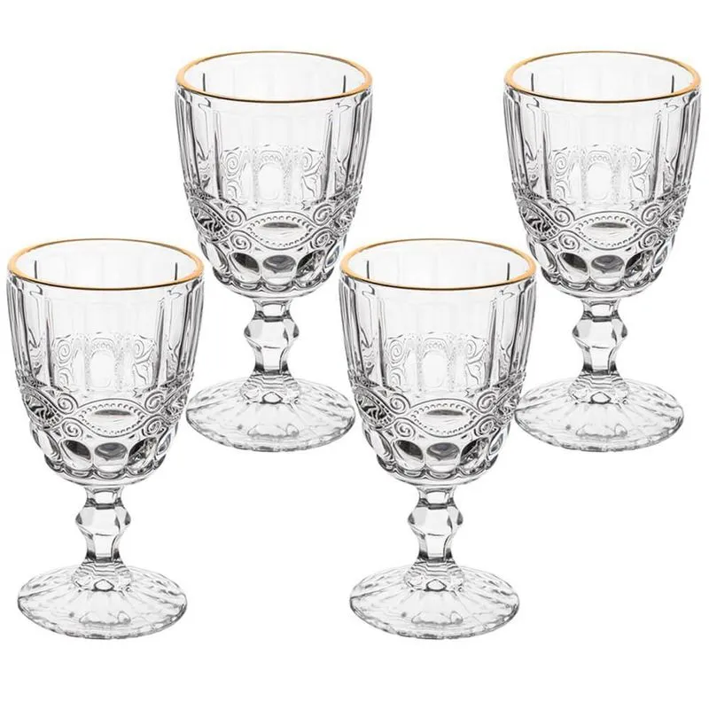 Jogo Taças Vidro Transparente Fio Ouro Libélula 340ml 4