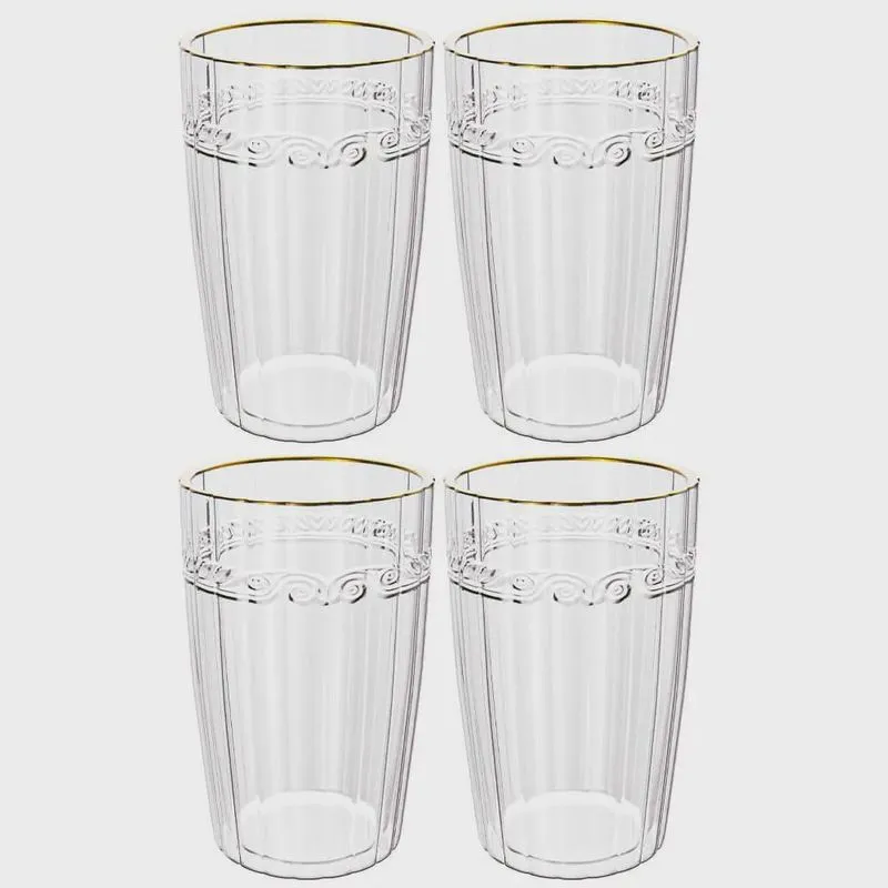 Jogo de Copos de Cristal Transparente Fio de Ouro Imperial 370ml 4 peças - Lyor