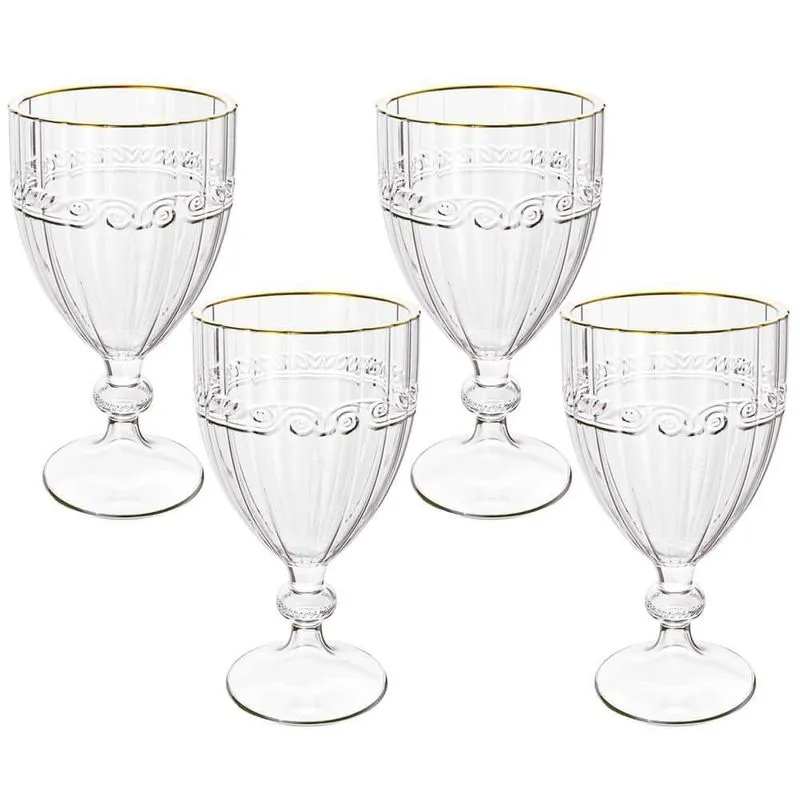 Jogo Taças Cristal Transparente Fio Ouro Imperial 330Ml 4