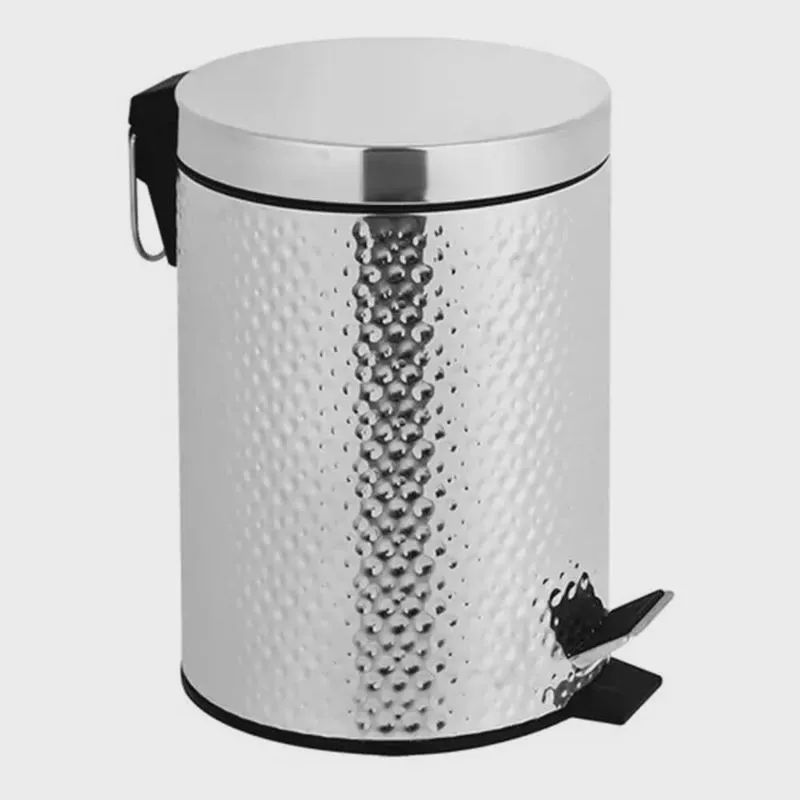 Lixeira para Banheiro e Cozinha de Inox Polido Martelada 5 Litros - Casambiente LIXE033-PM