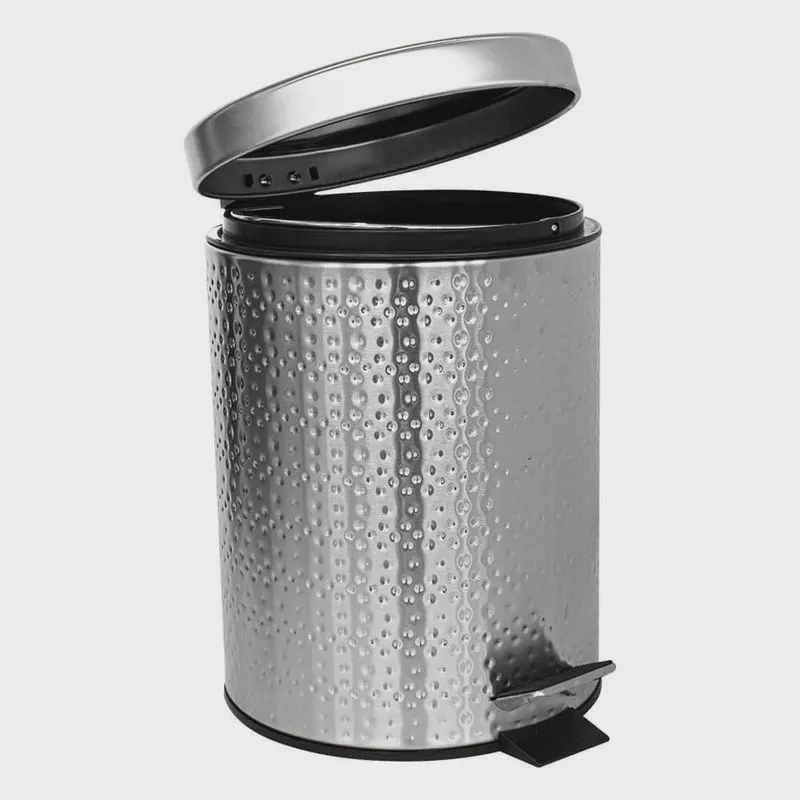 Lixeira para Banheiro e Cozinha de Inox Escovada Martelada 5 Litros - Casambiente LIXE033-EM