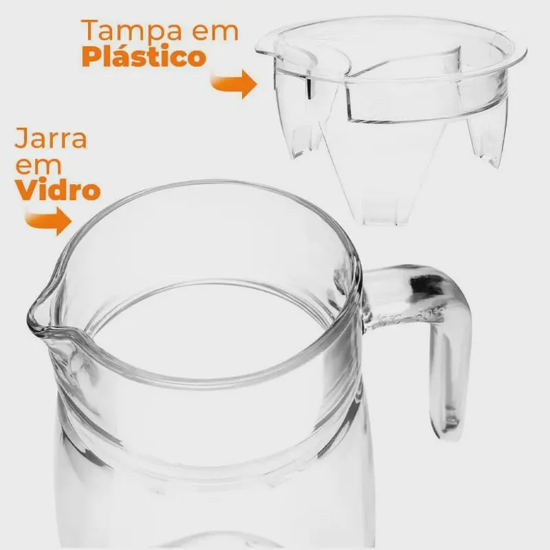 Jogo de Taças e Jarra Madrid Transparente 7 peças - Casambiente TCVI102 e JAVI001