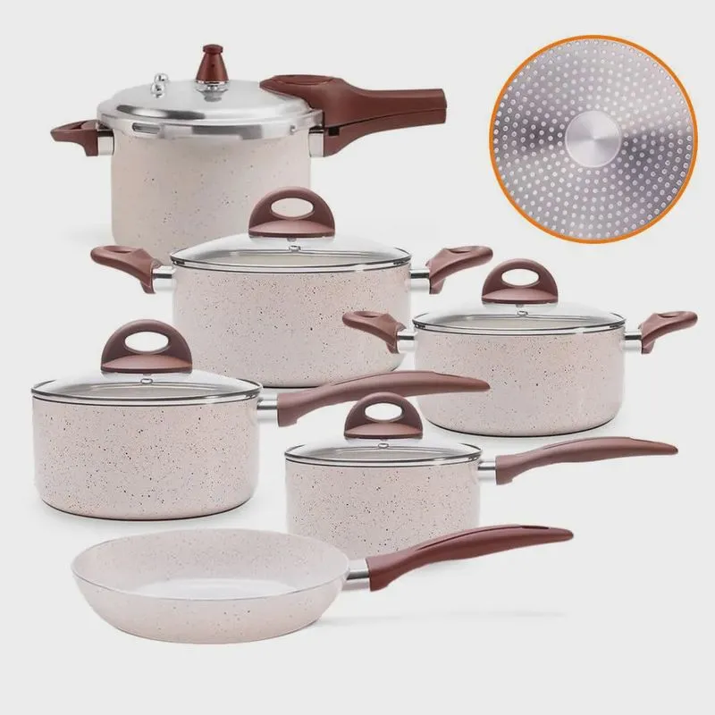 Jogo de Panelas de Indução Com Panela de Pressão 6,8L CeramicLife Vanilla 6 Peças - Brinox