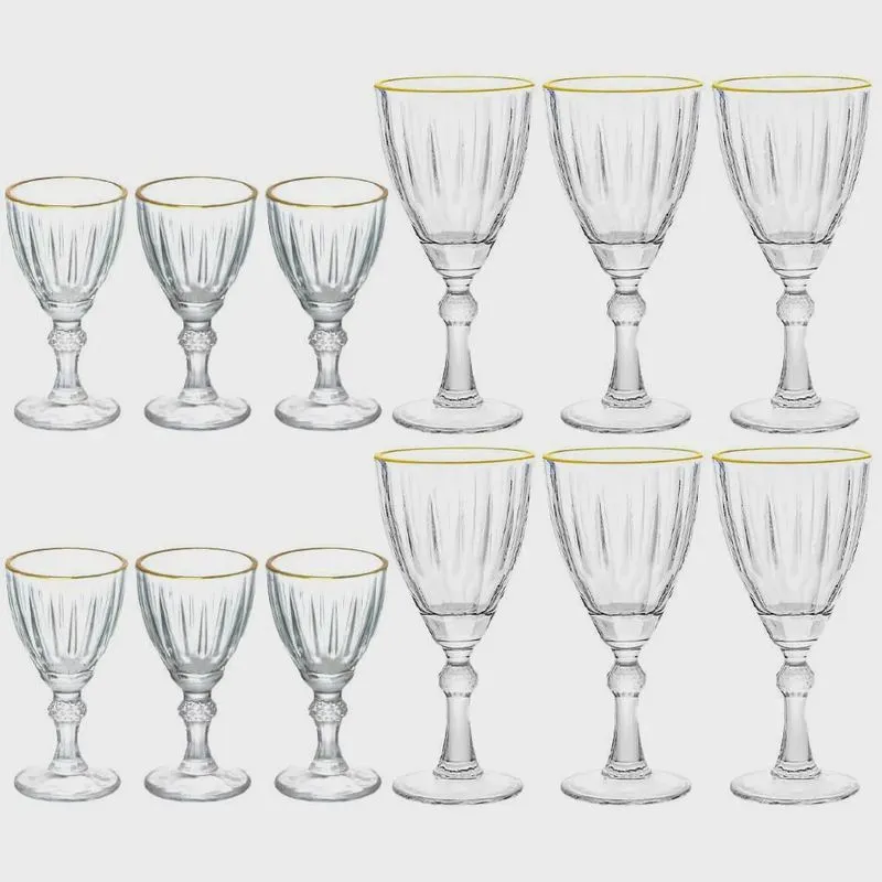 Jogo de Taças de Vidro Dominic Fio de Ouro de Água e Licor 12 peças - Hauskraft Premium