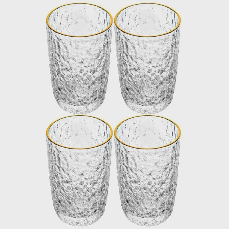 Jogo de Copos de Cristal Transparente Fio de Ouro Martelado Petra 330ml 4 peças - Lyor