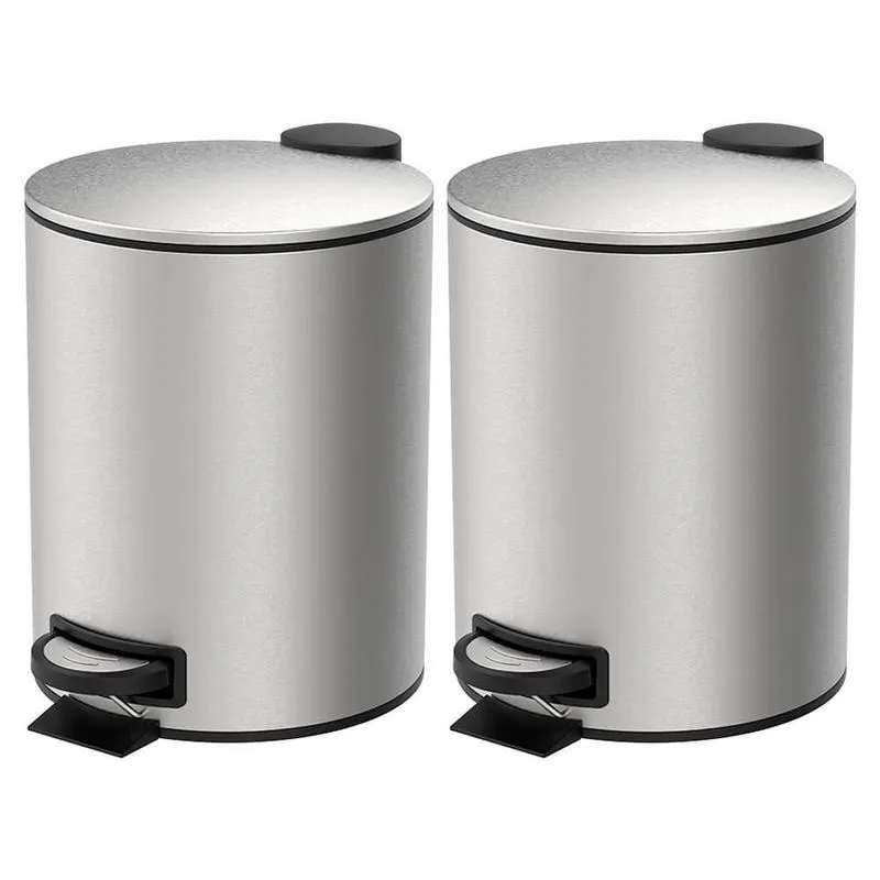 Jogo De Lixeiras Para Banheiro E Cozinha Inox Com Pedal Spin 5l 2 Peças - Brinox 3074/101-2
