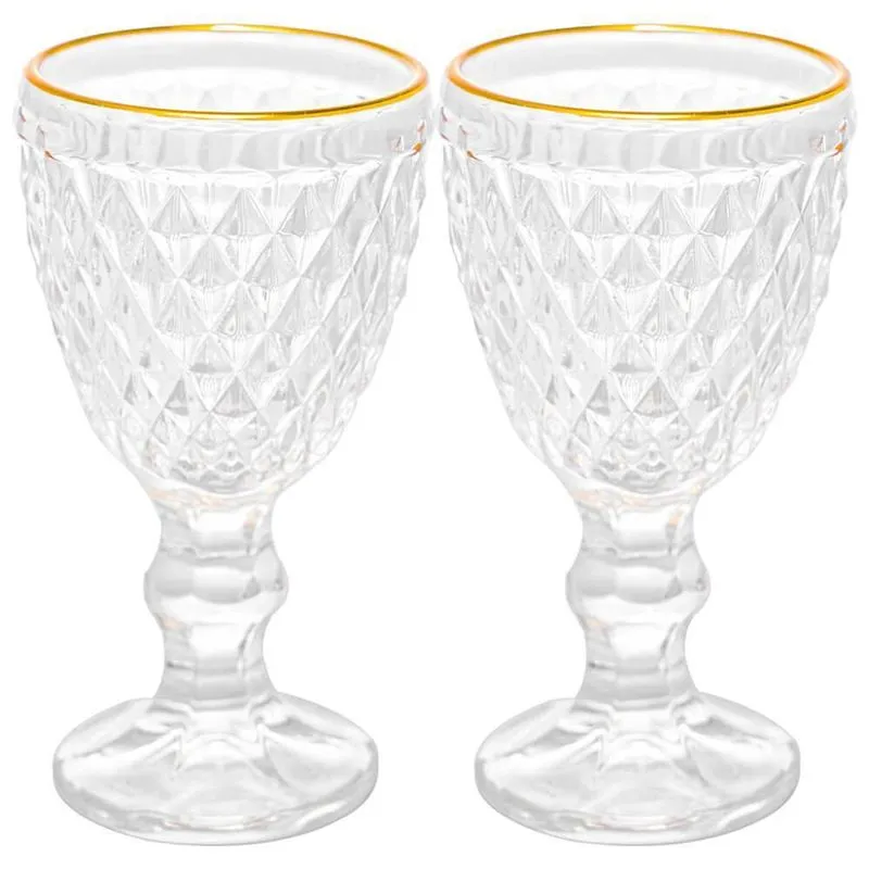 Conjunto de Taças de Vidro Licor Fio de Ouro Bico de Abacaxi 65ml 2 peças - Lyor 2971/2