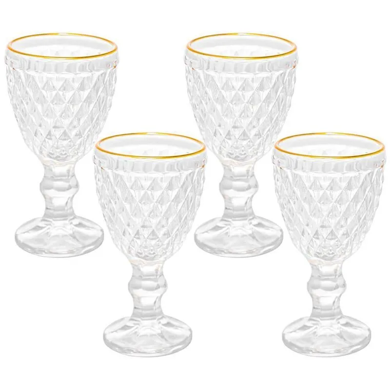 Conjunto de Taças de Vidro Licor Fio de Ouro Bico de Abacaxi 65ml 4 peças - Lyor 2971/4