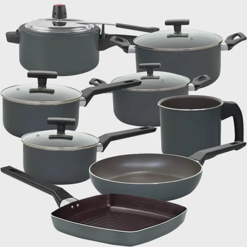 Jogo de Panelas Com Panela de Pressão 3L Ceramic Life Preserve Vapt Cinza 8 peças - Brinox
