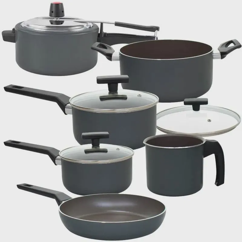 Jogo de Panelas Com Panela de Pressão 3L Ceramic Life Preserve Vapt Cinza 6 peças - Brinox
