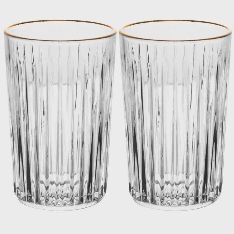 Jogo de Copos de Cristal Transparente Fio de Ouro Deli Diamante 300ml 2 peças - Lyor